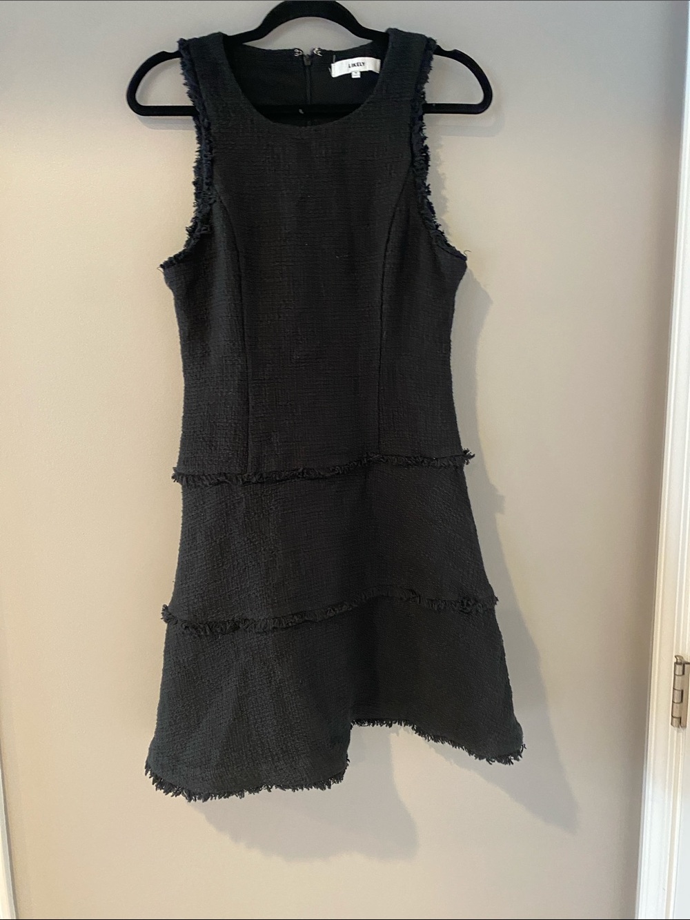 Likely Black Sleeveless Fringed Tiered Mini Dress